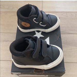 Converse Black Leather Velcro Toddler Baby Sneakers 4